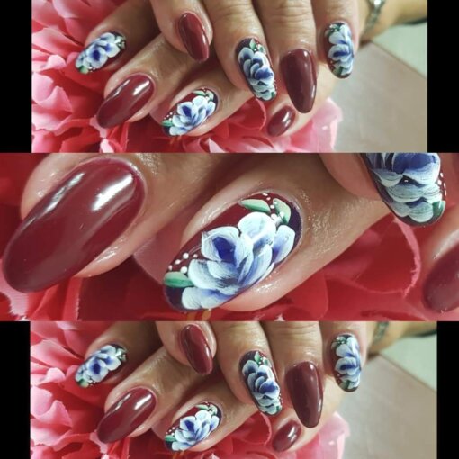 Nail Art - Gelpolish rood geverfde bloemen